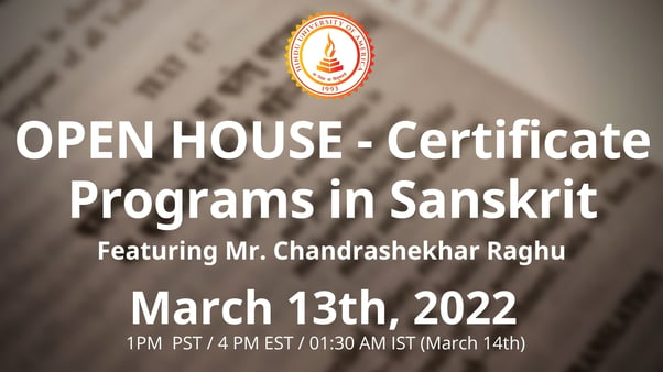 OPEN HOUSE: Certificate Programs in Sanskrit